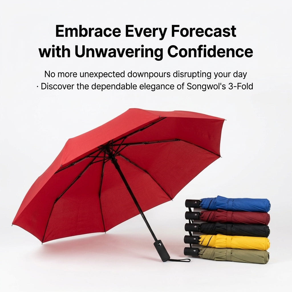 Songwol SW 3-Fold Plain Color Umbrella - Compact & Stylish (5 Colors)