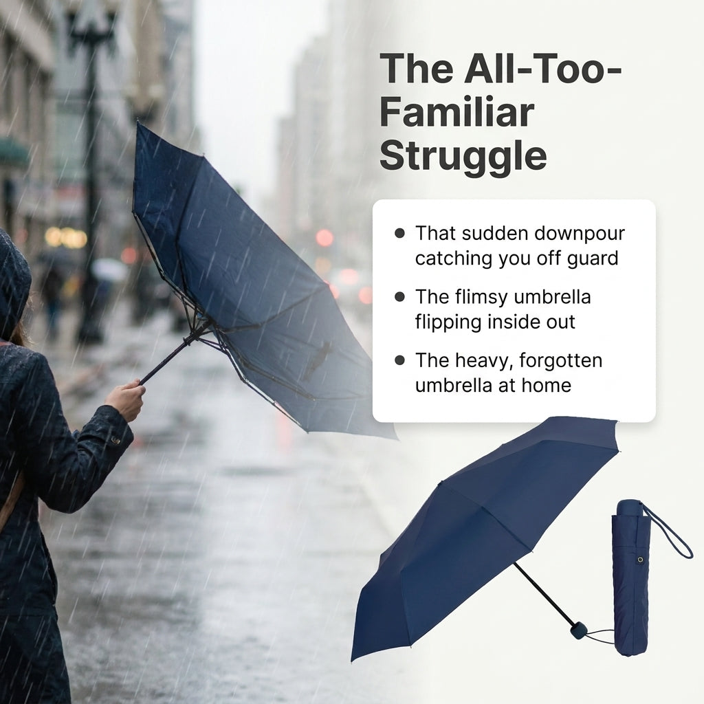 Olive Young Compact Navy Manual 3-Fold Umbrella