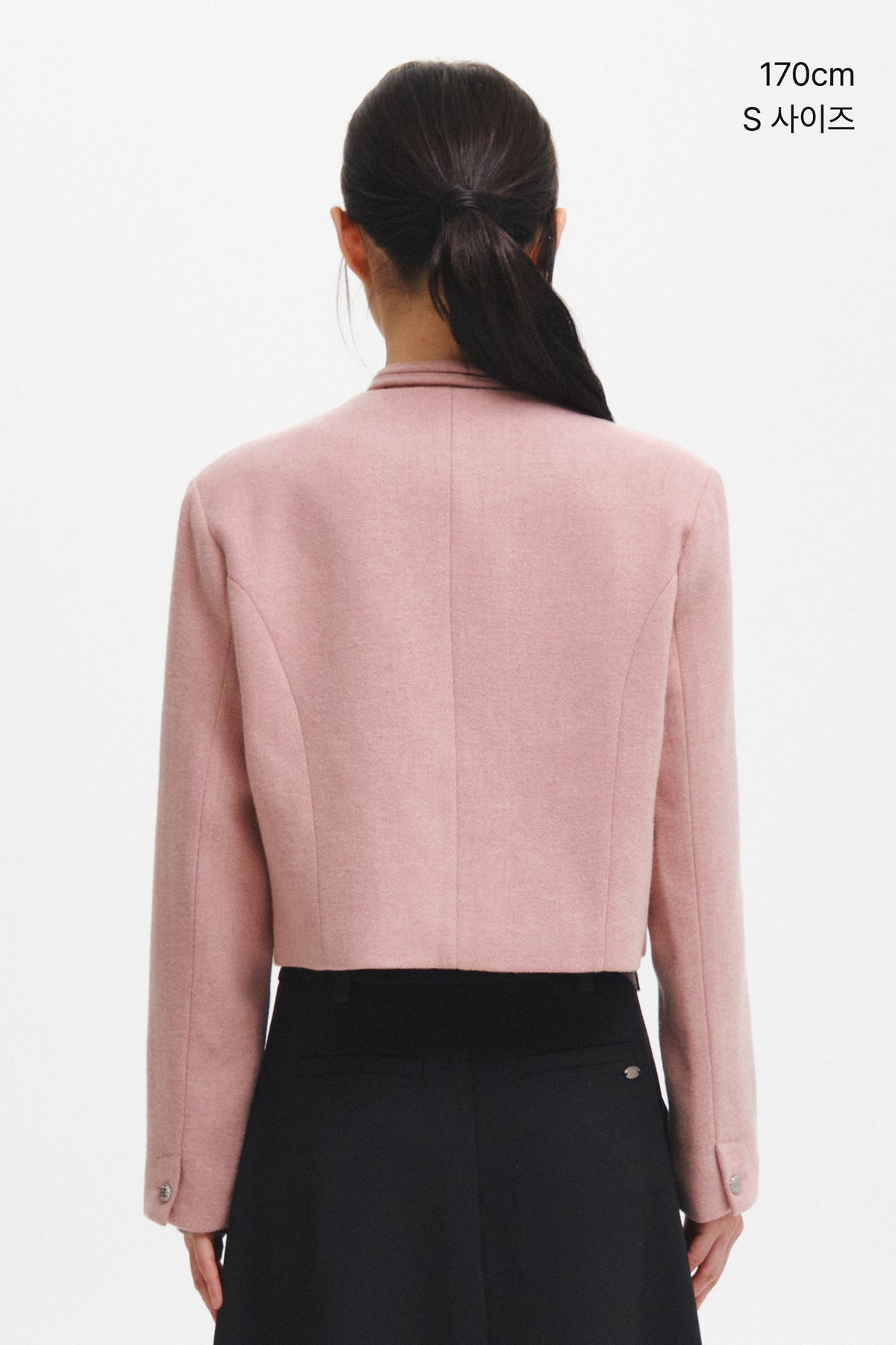 Women's Pink Wool Jacket Collarless Tie Front Short Coat