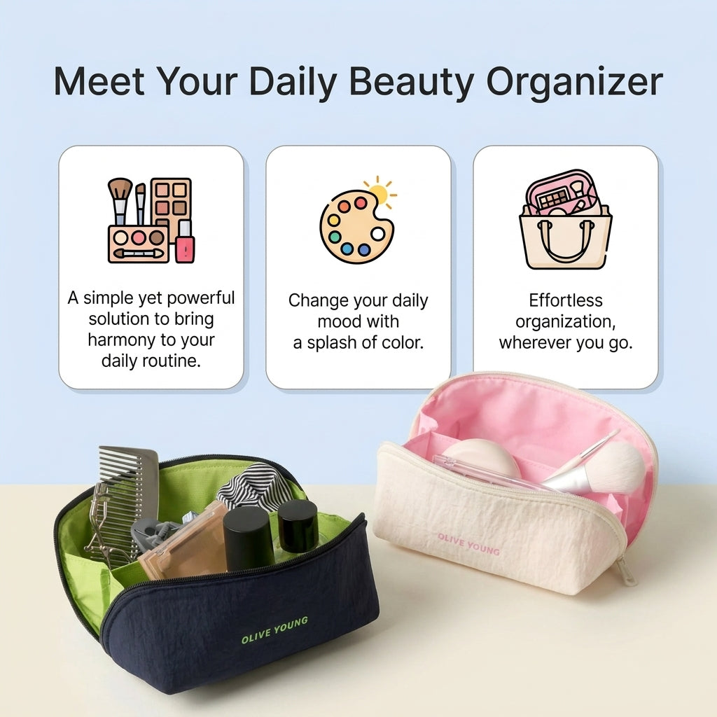 Olive Young Daily Beauty Organizer Set (Navy/Ivory) Cosmetic Storage