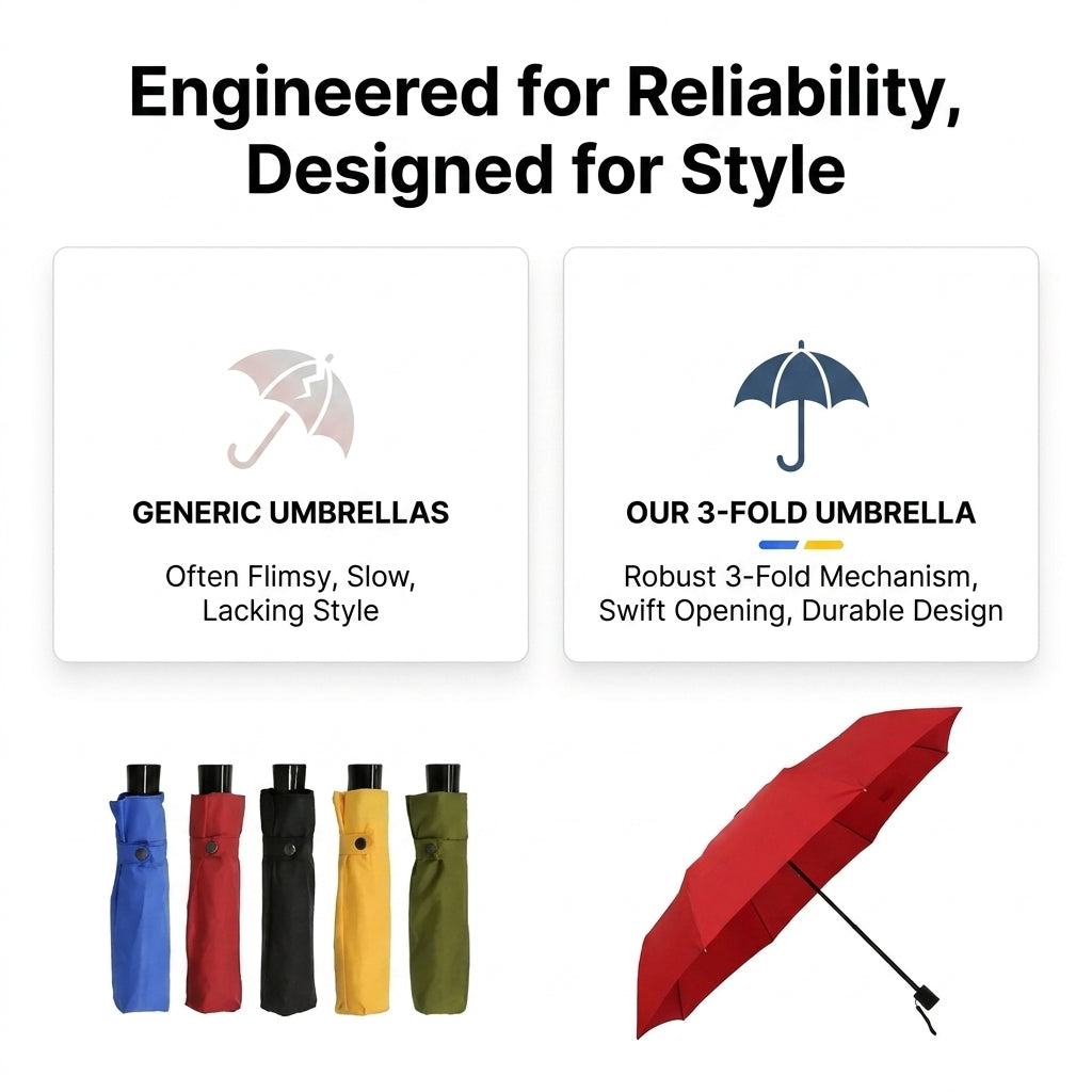 Songwol SW 3-Fold Plain Color Umbrella - Compact & Stylish (5 Colors)