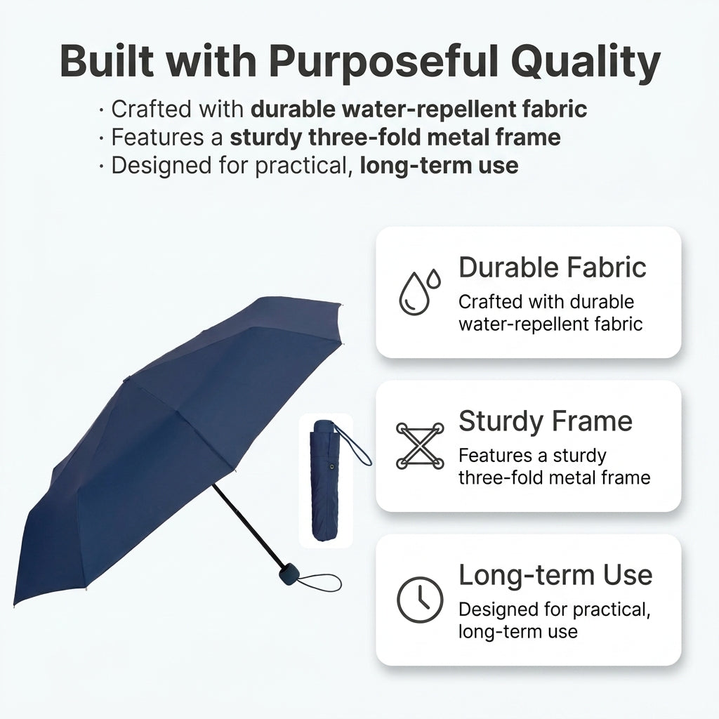 Olive Young Compact Navy Manual 3-Fold Umbrella