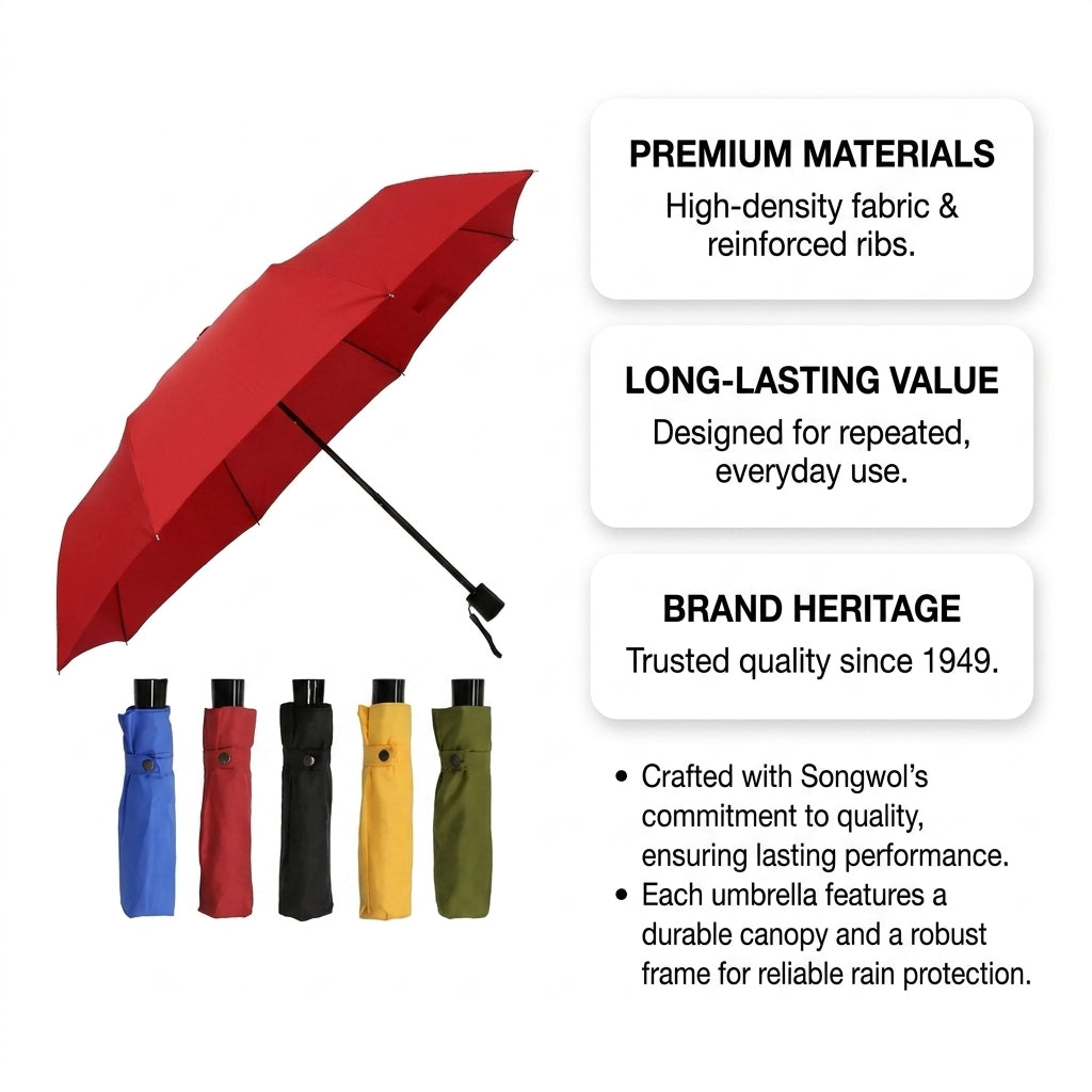 Songwol SW 3-Fold Plain Color Umbrella - Compact & Stylish (5 Colors)
