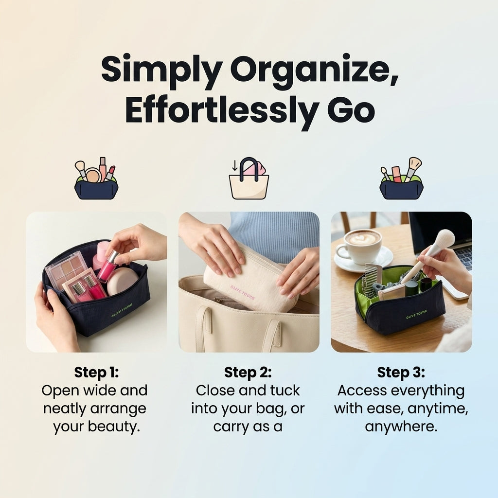 Olive Young Daily Beauty Organizer Set (Navy/Ivory) Cosmetic Storage