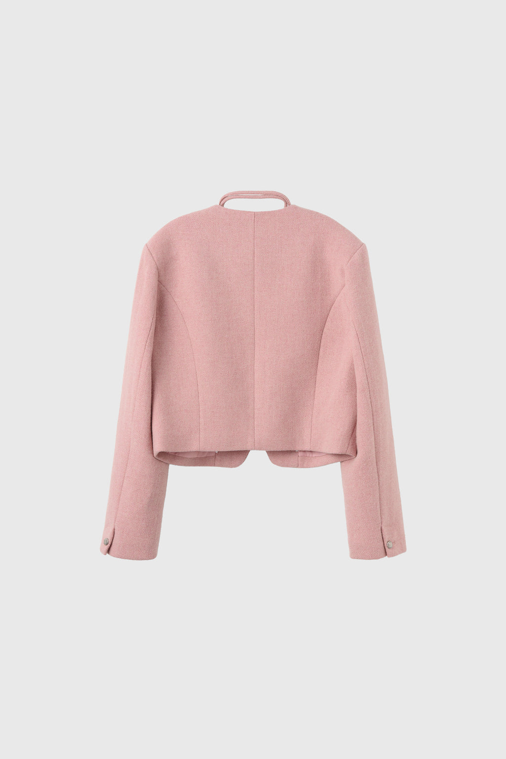 Women's Pink Wool Jacket Collarless Tie Front Short Coat