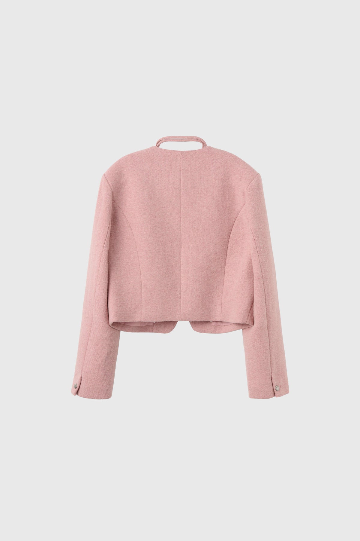 Women's Pink Wool Jacket Collarless Tie Front Short Coat