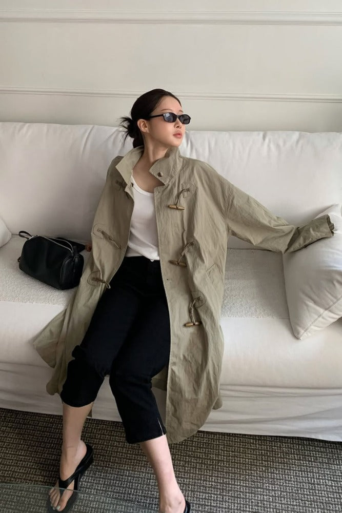 Women's Toggle Button Single Breasted Trench Coat in Beige