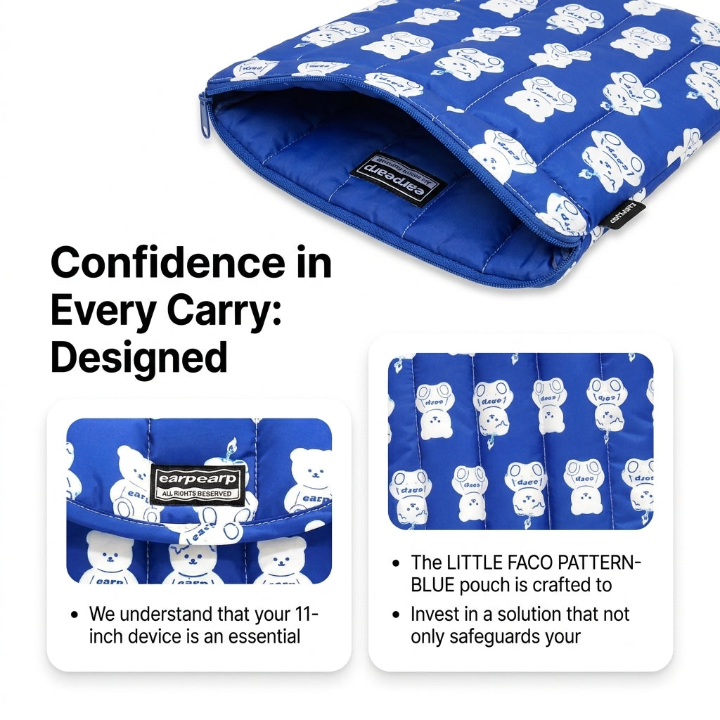 Little Faco Blue Pattern 11-inch Padded Laptop Tablet Pouch