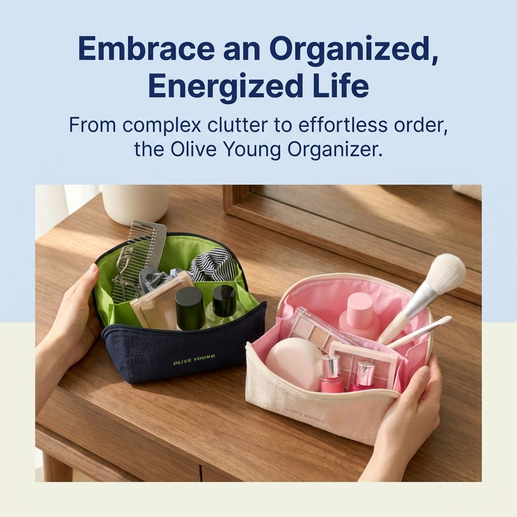 Olive Young Daily Beauty Organizer Set (Navy/Ivory) Cosmetic Storage