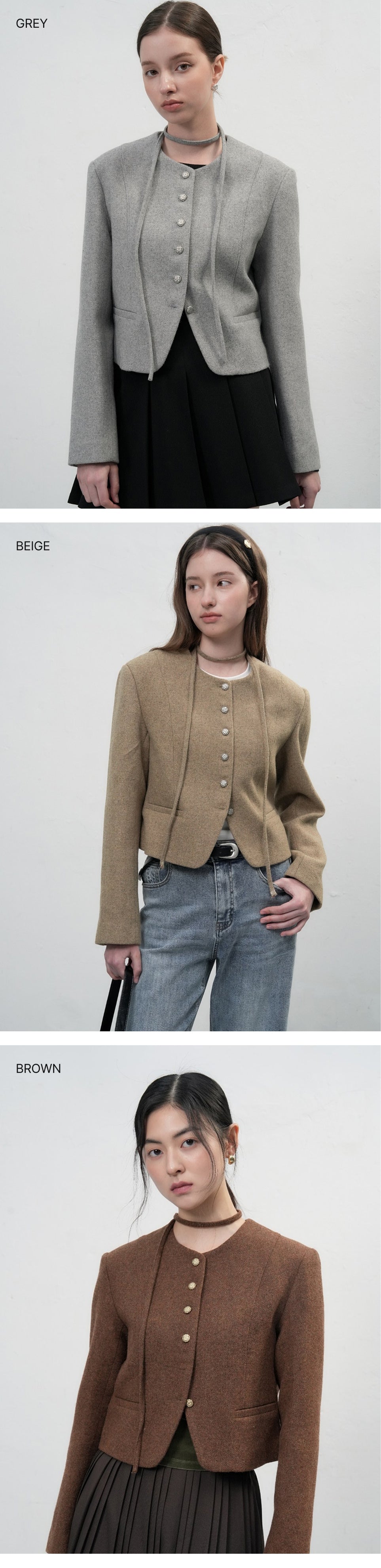 Women's Pink Wool Jacket Collarless Tie Front Short Coat