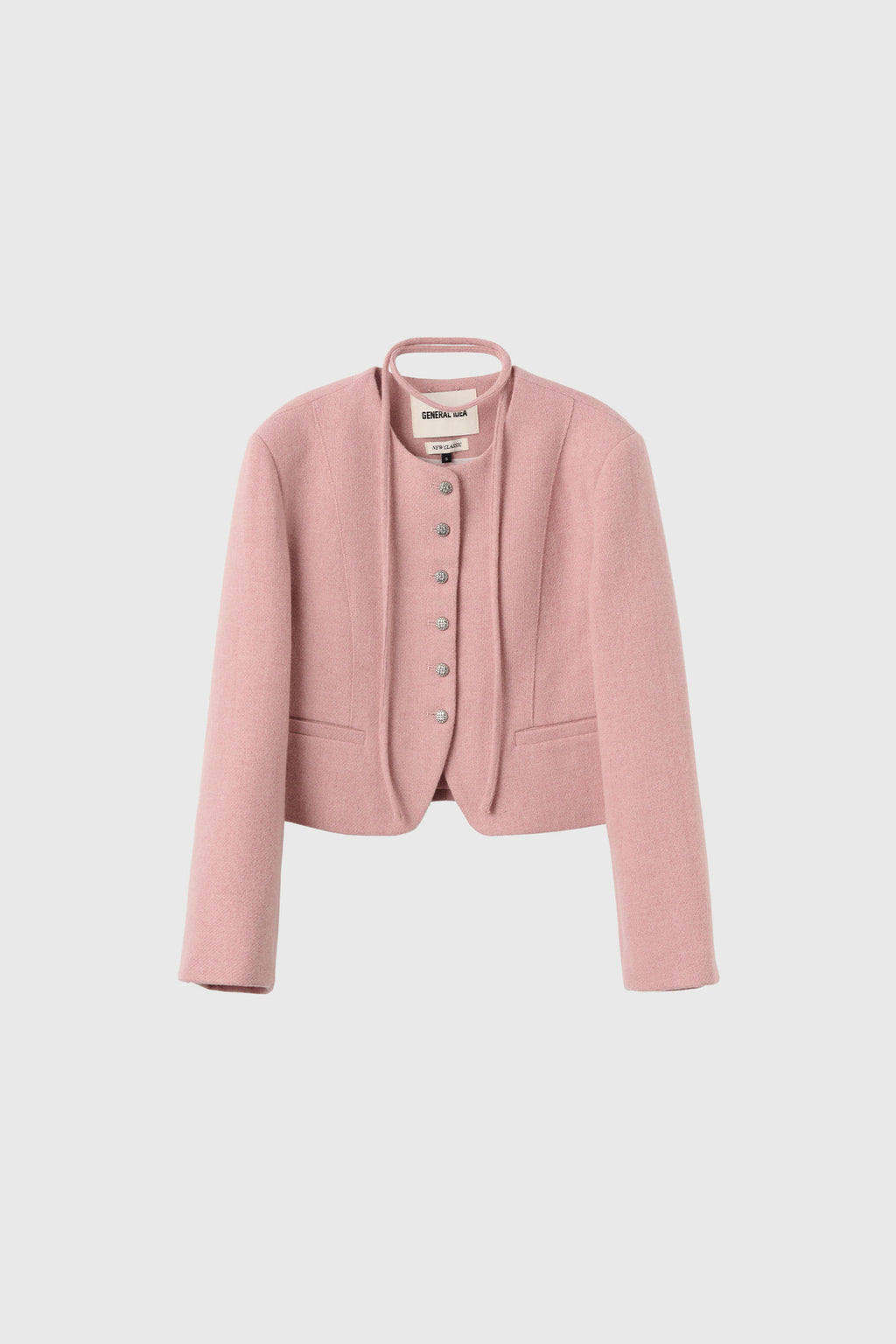 Women's Pink Wool Jacket Collarless Tie Front Short Coat